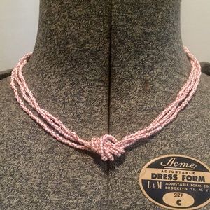 17” Vintage Striped Glass Bead Necklace Red White